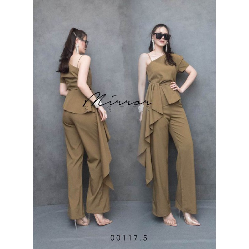 🏷️Mirrorsister #00117.5 #00117.2 จั๊มสูทขายาว ชุดปาดไหล่ เว้าไหล่ ไปเที่ยว ชุดออกงาน - รูปที่ 6