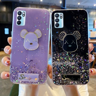 Casing เคส OPPO Reno7 Pro Reno6 Z Reno6 Pro 5G Reno5 Pro 5G Phone Case Starry Sky Cartoon Bear Glitter Protective Soft Case เคสโทรศัพท