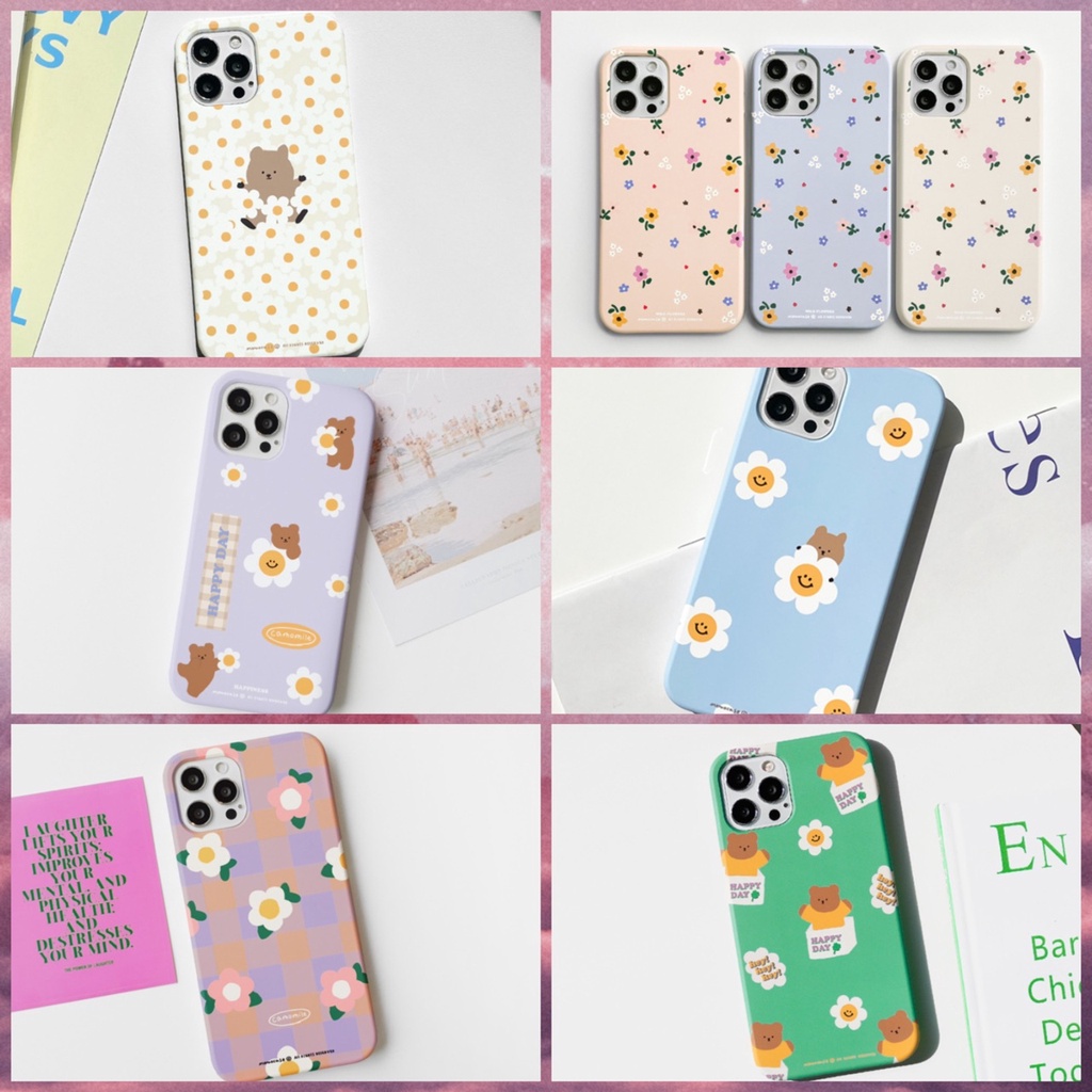【 Korean Phone Case For Compatible for iPhone, Samsung 】Flower Pattern Slim Hard Protective Cute Hand Made MOMO Unique Galaxy 22 22Ultra 22+ 8 xs xr 11pro 11 12 12pro 13 13Pro mini Korea Made