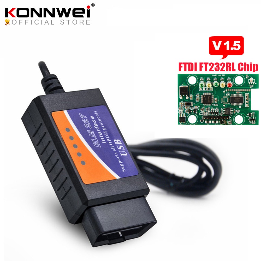ELM327 USB V1.5 OBD2 เครื่องสแกนเนอร์อินเทอร์เฟซวินิจฉัยรถยนต์ ELM 327 V 1.5 เครื่องมือวินิจฉัย OBDI