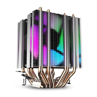 พัดลมระบายความร้อน cpu air cooler 6 ท่อ twin - tower ฮีทซิงค์ 90 มม. led สายรุ้งสําหรับ intel 775/1150/1155/1156