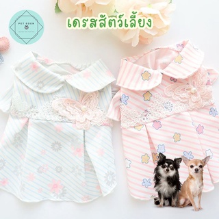 เดรสสัตว์เลี้ยงลายดอกไม้จิ๋ว แต่งลูกไม้ Florist Pet Dress เดรสหมา เสื้อหมา กระโปรงแมว