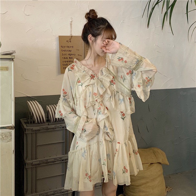 พร้อมส่ง🥝Givi ชุดเดรสสั้นทรงพริ้วสไตล์เกาหลี flowers dress C873