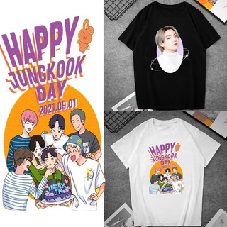 เสื้อยืดแขนสั้นพิมพ์ลายการ์ตูน Kpop Bts Jungkook แฟชั่นสําหรับผู้ชาย หลวม、fanmade