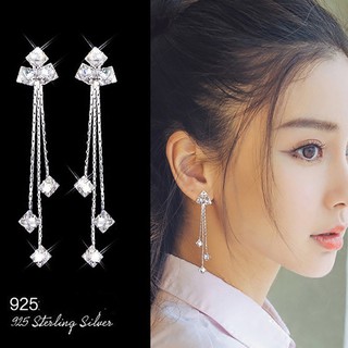 Mirror Dress ต่างหู Elegant Tassel Long Zircon  S925