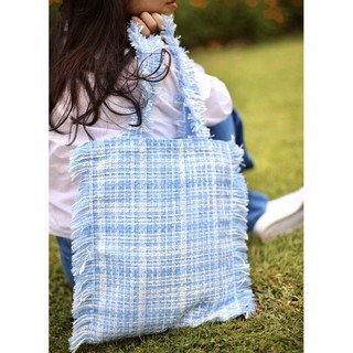 Rissaya.official กระเป๋าโท้ท รุ่น Tweed Tote Bag สี Sky Blue