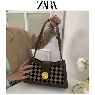 Zara กระเป๋าสะพายไหล่ ลายสก๊อต ระดับไฮเอนด์ แบบพกพา สําหรับสตรี 2022