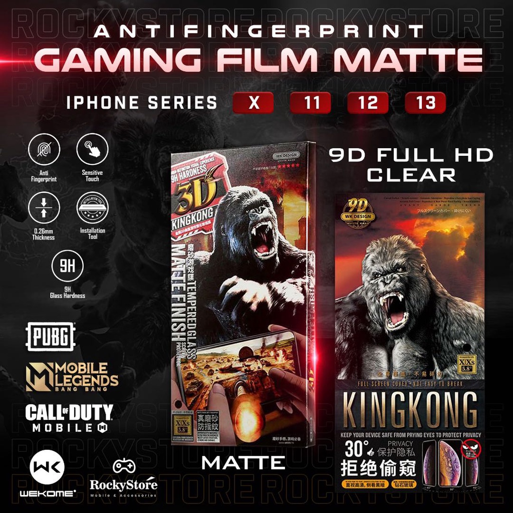 WK Design KINGKONG Gaming Matteกระจกนิรภัยโค้งเต็มรูปแบบสําหรับIphone X/11PRO/XR/11/XS MAX/14 iPhone