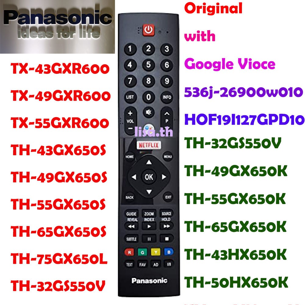 Panasonic 4K Smart Android รีโมทควบคุม TV พร้อม Google Vioce 536j-26900w010 HOF19I127GPD10 ปุ่ม TX-43GXR600 TX-49GXR600 TX-55GXR600 TH-43GX650S TH-49GX650S TH-55GX650S TH-65GX650S TH-75GX650L TH-32GS550V TH-32GS550V TH-49GX650K TH-55GX650K