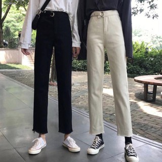 ☜△Spring and autumn new style Korean ins straight กางเกงหลวม กางเกงพ่อบางและป่า สุทธิ กางเกงยีนส์สีแดง นักศึกษาหญิง
