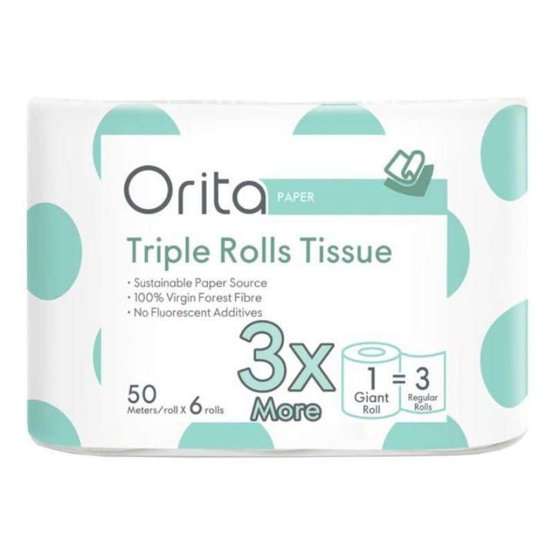 Orita โอริต้า กระดาษชำระแบบม้วน 1 แพค× 6 ม้วน ยาว50ม./ม้วน