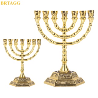 Brtagg เชิงเทียน 12 ชนเผ่า อิสราเอล Menorah Temple of Jerusalem 7 Jewish Branch Candlesticks Confirmations Gift from the Holy Land