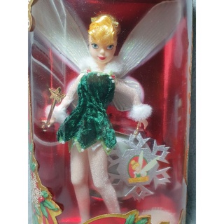 **กล่องไม่สวย** 1999 Disney Peter Pan Holiday Sparkle Tinkerbell Barbie Doll #25566 Mattel ขนาดประมาณ 10 นิ้ว