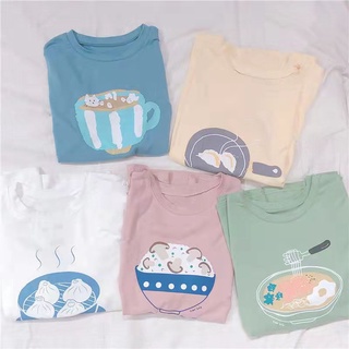 เสื้อยืดโอเวอร์ไซส์ เซ็ตอาหารจีน น่ารัก สไตล์ญี่ปุ่น โทนสีพาสเทล