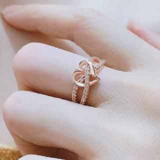 ZHOUYANG แหวนนิ้วสำหรับหมั้นงานแต่งงานของผู้หญิงที่ไม่ซ้ำกลวงออกเพทาย Rose Gold สีเงินของขวัญแฟชั่น DZR026 เครื่องประดับ