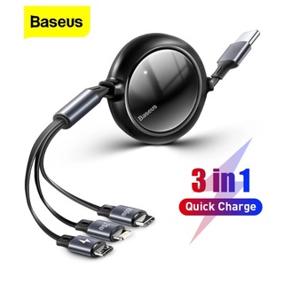 Baseus 100W สายชาร์จ 3in1 USB C Micro USB Type C สายชาร์จเร็ว 3in1 สายชาร์จม้วนได้