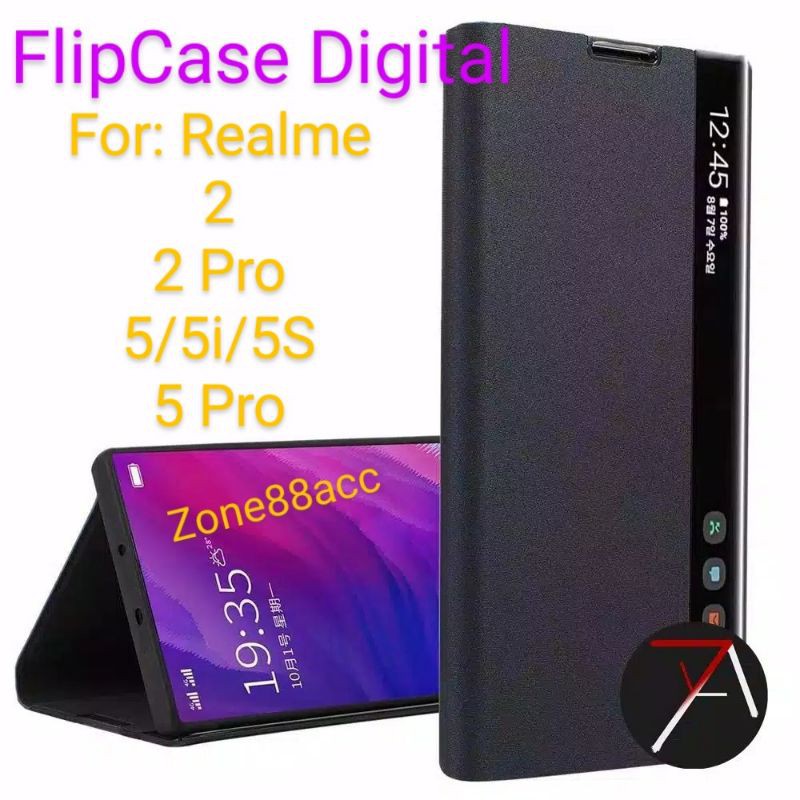 Flip Cover Case Digital Realme 2pro pro 5 5i 5s 5pro Pro Casing Auto Lock Smart