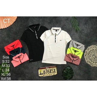 เสื้อกีฬา เสื้อออกกำลังกายผู้หญิงเข้ารูป คอปก [สินค้าถ่ายจากงานจริง]
