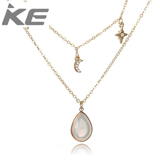 Simple Pentagram Moon Diamond Double Necklace Oval Imitation Gemstone Necklace for girls for