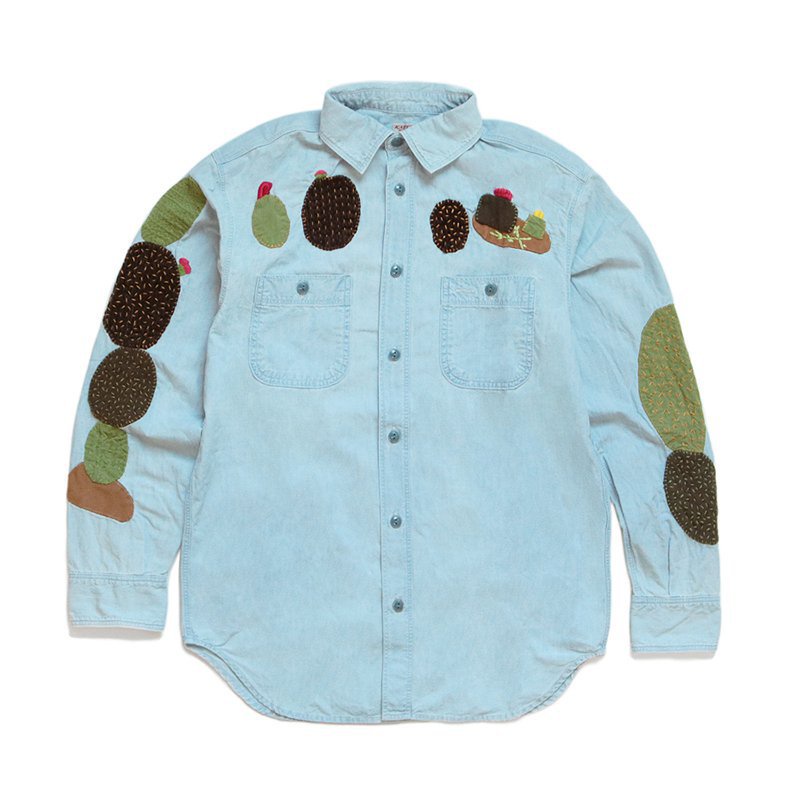 Kapital Kountry Chambray Work Shirt Cactus Embroidery Vintage Long Sleeve Shirt2021 fc3Vdsfsd2021 LAFj