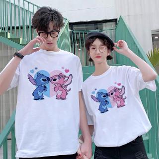 เสื้อยืดลําลอง พิมพ์ลายการ์ตูน Lilo Stitch น่ารัก สไตล์ฮาราจูกุ สําหรับผู้หญิง และคู่รัก