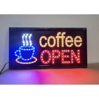 ป้ายไฟLED Coffee OPEN ป้ายไฟสำเร็จรูป ขนาด48*25 ซม. อักษร ตกแต่งหน้าร้านกาแฟ LED SIGN ข้อความ