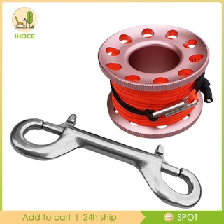 [🆕Activity-11-] Multi Purpose Scuba Diving Dive Reel, Aluminum Alloy Finger Spool Attached with 15m High Visible Line, Dual Ended Bolt Snap Clip