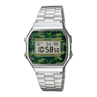 CASIO Standard รุ่น A168WEC-3DF สีเงิน หน้าปัดลายพราง สายสแตนเลส