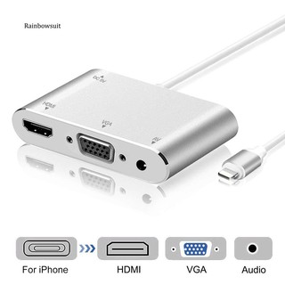 【RB】อะแดปเตอร์แปลงเสียงวิดีโอ 1080p 8Pin เป็น HDMI VGA AV สําหรับ iPhone iPad