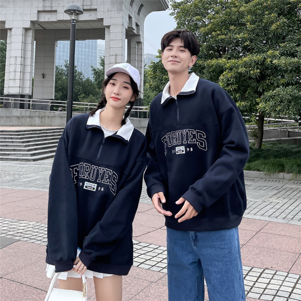 เสื้อสเวตเตอร์ถักปักตัวอักษร ฟูเยส พร้อมตัวอักษรขนาดใหญ่เสื้อคู่หนาพิเศษขนแกะคุณภาพสูงอินเทรนด์ฤดูใบไม้ร่วง-ฤดูหนาว 2022