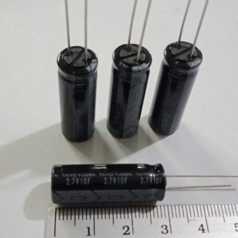 (แพ็ค12ตัว) 10F 2.7V (10ล้านไมโคร) ซุปเปอร์คาปาซิเตอร์ 10F2.7V ขนาด10x30มิล TAIYO YUDEN แท้-ใหม่ค่าเต็ม100% สีดำ