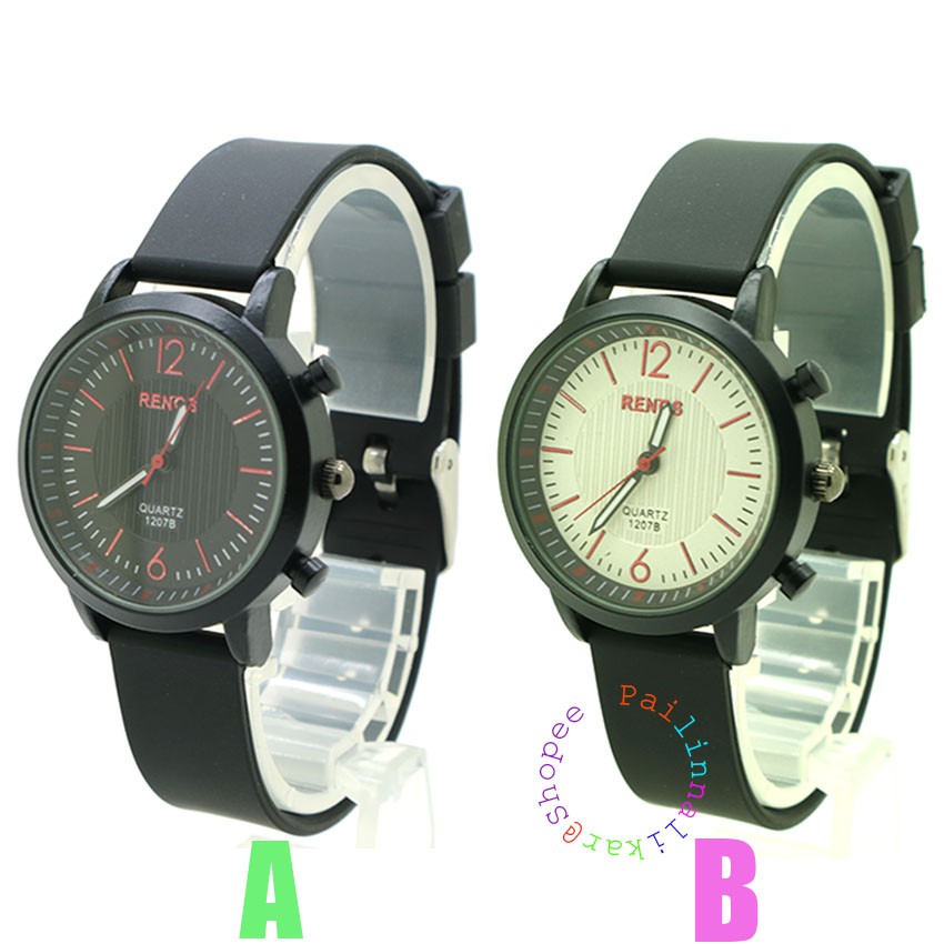 นาฬิกาข้อมือผู้หญิง วัยรุ่นและเด็ก Renos Sport Watch สายยางสีดำ ตัวเรือนสีดำ ทรงกลม ขนาดตัวเรือน 3 CM ระบบเข็ม