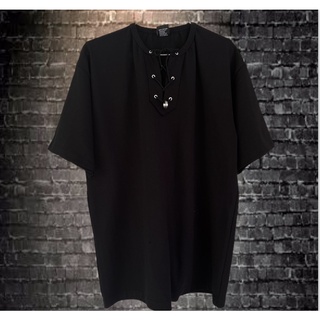 เสื้อยืด oversize พร้อมสร้อยเชือก+เเหวน สีดำ