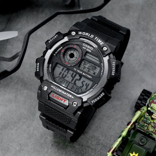 นาฬิกา Casio  รุ่น AE-1400WH-1A  นาฬิกาข้อมือผู้ชาย สายเรซิ่น World time - มั่นใจ ของแท้ 100% ประกันศูนย์ 1 ปี