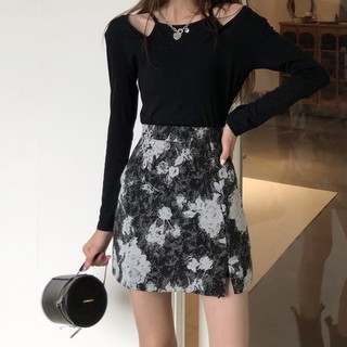 พร้อมส่ง &gt; กระโปรง ดอกกุหลาบดำ