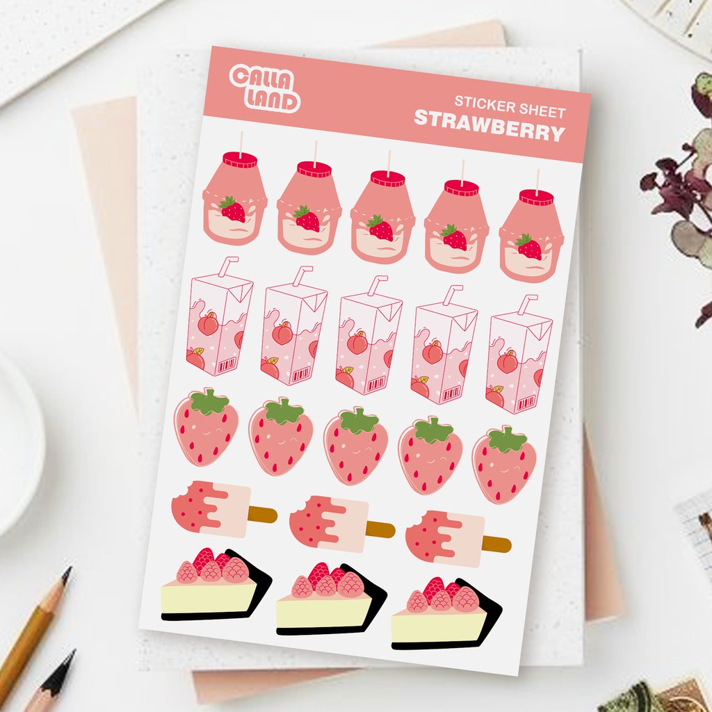Calla Land 21 ชิ้นสติ๊กเกอร์แพ็ค [STRAWBERRY] Aesthetic Journal Decoration Planer ไดอารี่สมุดภาพ