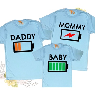 เสื้อครอบครัว พ่อแม่ลูก ลายแบต สีฟ้า DADDY MOMMY BABY