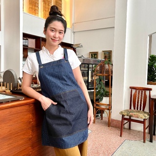 ผ้ากันเปื้อนยีนส์ลายทาง ปรับสายได้ APRON18