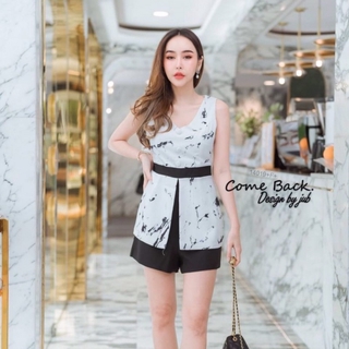 👗Pfashion [ส่งไว!!🚛] P14019 Set เสื้อแขนกุดลายหินอ่อน+กางเกงขาสั้น Set, sleeveless shirt with marble pattern +