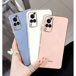 เคส Vivo Y72 5G Y52 Y12S เคส Vivo Y20 Y20S Y20Sg Y50 Y30 S1 V11i เคส Vivo X60PRO Y91C V15 Y12 Y17 Y15 V20PRO ขอบตรง 90° ปกป้องกล้อง แฟชั่น เคสโทรศัพท์ Case