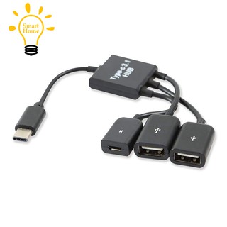 『★』USB 3.1 Type C Male to 2 Dual USB A 2.0 Female + Micro-USB Female 3 in 1 OTG HUB