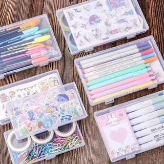 กล่องดินสอ✨ฟรีสติ๊กเกอร์ตกแต่ง✨กล่องใส ใส่เครื่องเขียน สำหรับใส่ปากกา กล่องอเนกประสงค์