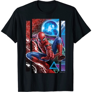 ROUND คอลูกเรือเสื้อยืด ผ้าฝ้าย พิมพ์ลาย Marvel Spider-Man Far From Home Mysterio And Spidey Portrait สําหรับผู้ชาย-4XL