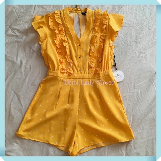 Yellow Jumpsuit ขาสั้น สีเหลือง ลายจุด