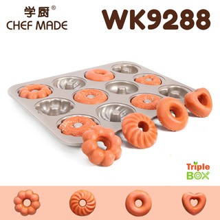 !!พร้อมส่ง!!  Chefmade WK9288 ของแท้ พิมพ์อบขนมเค้ก พิมพ์อบขนมโดนัท 4 แบบ 12 หลุม