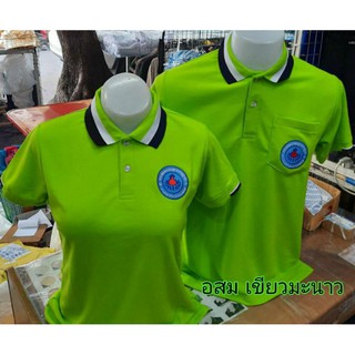 เสื้อโปโล สีเขียวมะนาว ปักตรา อสม อาสาสมัคร