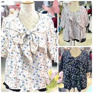 เสื้อสาวอวบ เสื้อเบลาส์ แต่งระบาย เสื้อลายดอก Big Size Blouse Size 53" / Plus Size Blouse