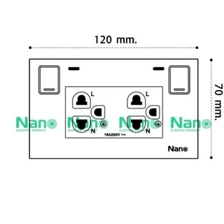 Nano ชุดเต้ารับคู่มีกราวน์&ม่านนิรภัย+สวิทซ์ควบคุมแยกแบบมีไฟแสดง สถานะ สีขาว สีดำ SC-SW2P6-W,SC-SW2P6-B