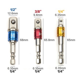 3 x ซ็อกเก็ตอะแดปเตอร์สว่านบิต hex shank 1/4 3/8 1/2 impact driver เครื่องมืออเนกประสงค์