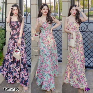 B14195 Maxi dress สายเดี่ยว ลายดอก สม๊อคหลัง Maxi dress, one-shoulder, floral print, smocked back